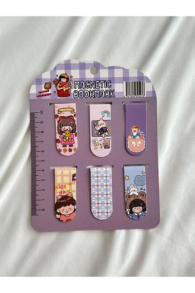 Planet Butik Kawaii Teddy Binerary - Stylish Magnetic Ruler with Son Teddy Bear Paperclip Bookmark Set of 6 Gift