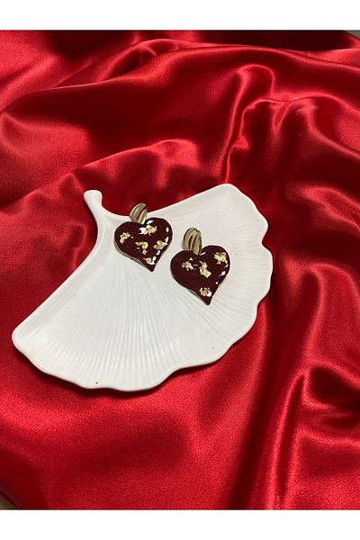 Vitastyle Red Gilded Stylish Heart Earrings