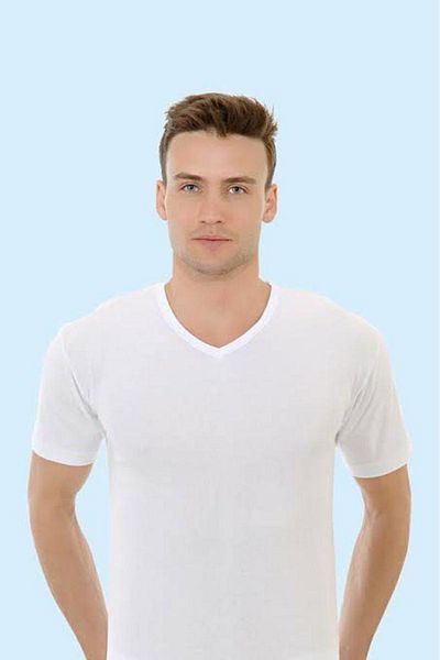 Kuryıldız White Rib V-Neck - Half Sleeve Undershirt Men