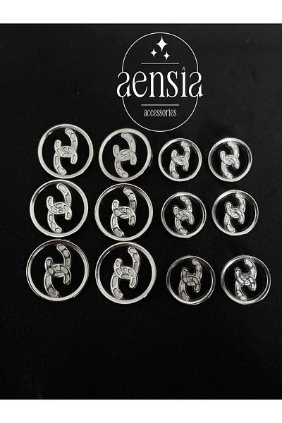 aensia Half Chain MoDel Silver metal Button Set - Pack of 12 (6 LarGe + 6 Small)