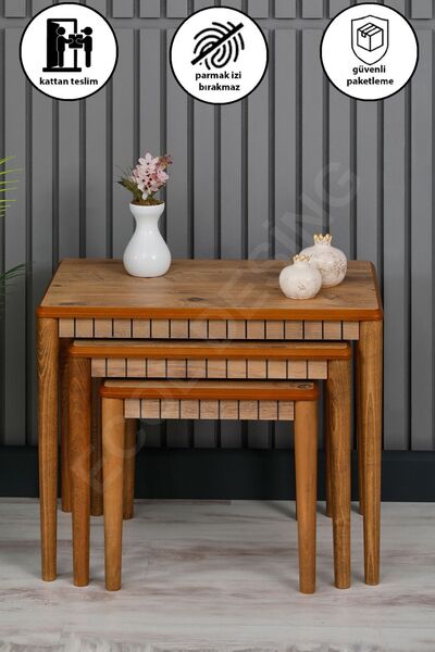 FAYMEND Luna Atlantik 3'lü Lüx Ahşap Sehpa