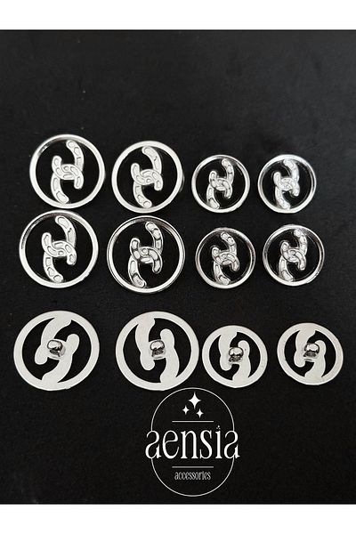aensia Half Chain MoDel Silver metal Button Set - Pack of 12 (6 LarGe + 6 Small)