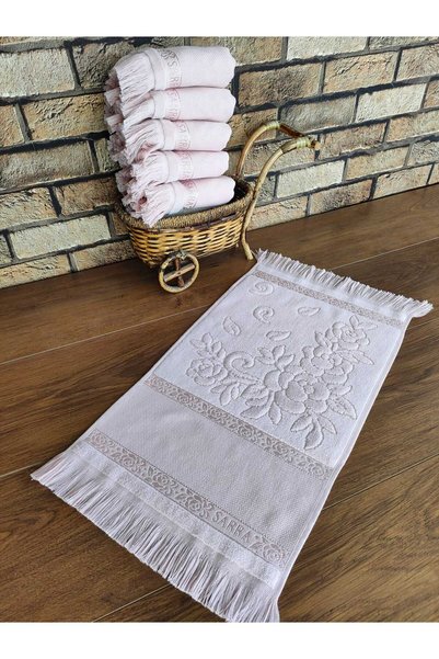 sarra 30x50cm SARRA 6-PIECE FRINGED ETAMIN TOWEL - POWDER