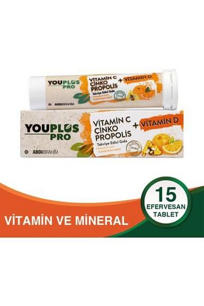 Youplus Pro Vitamin C and Zinc Propolis - 15 Tablets Food Supplement, Whitening Foam Gift