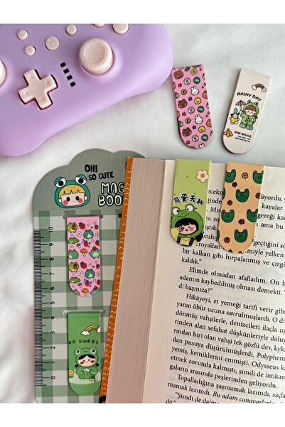 Planet Butik 6-Piece Magnetic Bookmark Set - Kawaii Frog, Keroppi, Frog, Magnetic Ruler Paper Clip