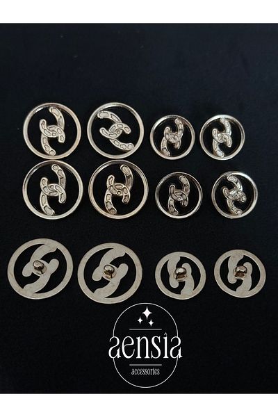 aensia GolD metal Button Set - GappeD, Half Chain Model, 12 Pack (6 Large + 6 Small)