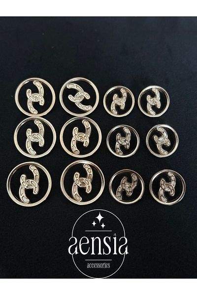 aensia GolD metal Button Set - GappeD, Half Chain Model, 12 Pack (6 Large + 6 Small)