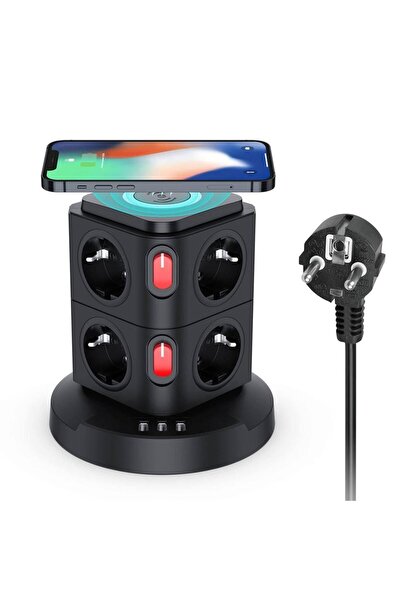 SMAYLİNG Masa Üstü Kablo Toplayıcı 8x Priz 3x Usb Ve Wireless Kablosuz Şarj 2...