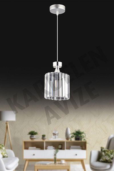 KARDELEN AYDINLATMA AVİZE Chrome Colored Single Pendant Lamp Crystal - Luxury Chandelier with Stone Detail
