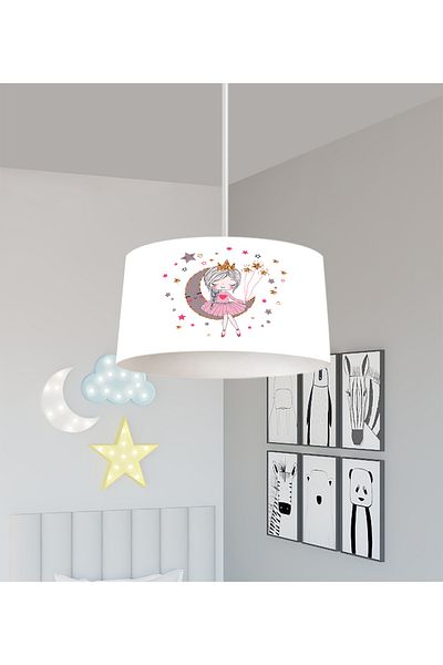 BAMBAŞKA MODA BABY AND KIDS ROOM Princess Girl Sitting on the Moon Patterned Chandelier