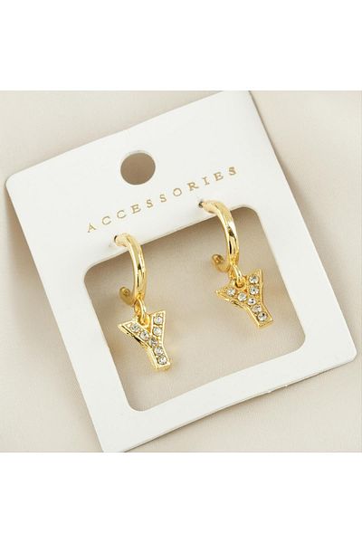 Bijuteri Net Lettered New Season Metal Jewelled Earrings