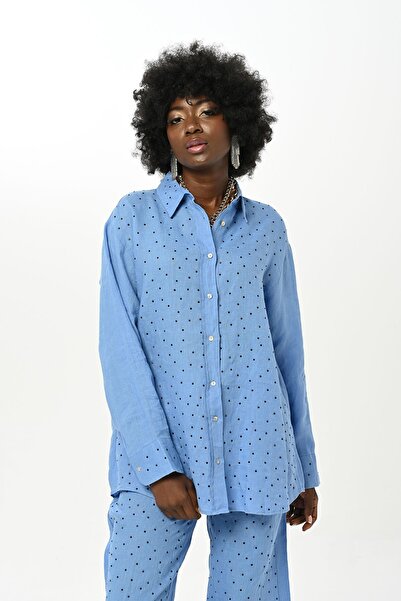 Orfeo Negro Stone Embroidered Oversize Linen Shirt - Women