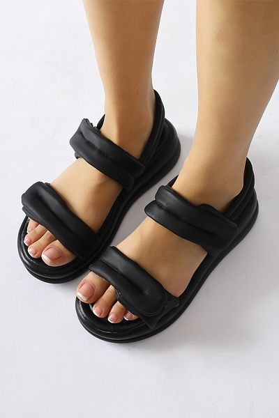 Limoya Sandale de damă Rosella Black Fluffy cu bretele duble