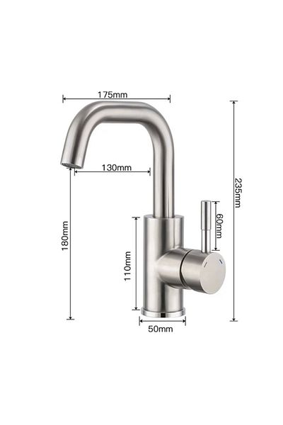 İSAOĞLU YAPI Sink Mixer Matte Chrome Sink Faucet Brushed Matte Chrome Nickel Color