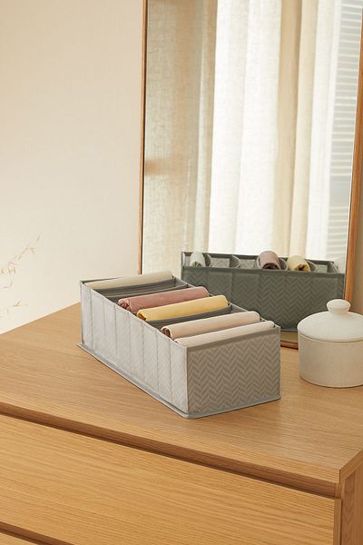 Ocean Home Textile Gray HerringBone CaBinet Drawer - 8 Compartments, Accordion Type Folding Laundry Organizer