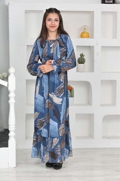 Asortix Rochie musulmană lungă căptușită cu șifon pentru fete tinere - țesătură din bumbac