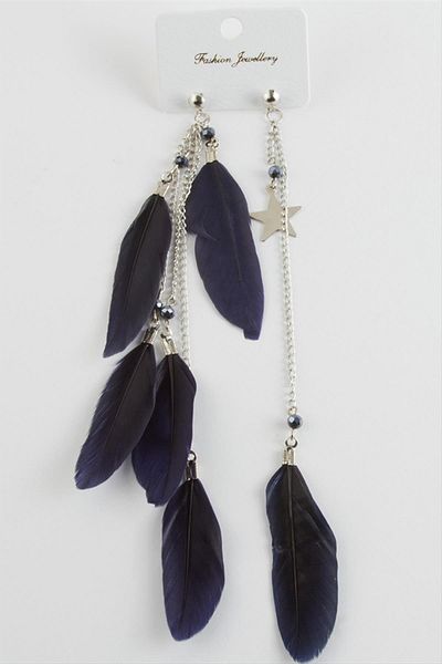 Bijuteri Net Star Crystal Earrings - Feather Design