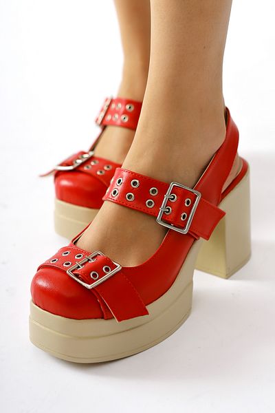 Limoya Pantofi casual de damă cu platformă cu vârf oval roșu Marise cu accesoriu pentru curea dublă