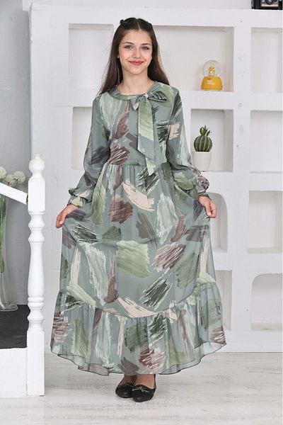 Asortix Rochie Hijab Lungă din șifon căptușită din bumbac pentru fetiță