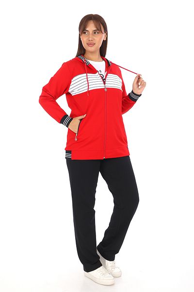 WND SPORT Large Size 3-Piece Hooded Tracksuit Set - T-shirt Print Detailed
