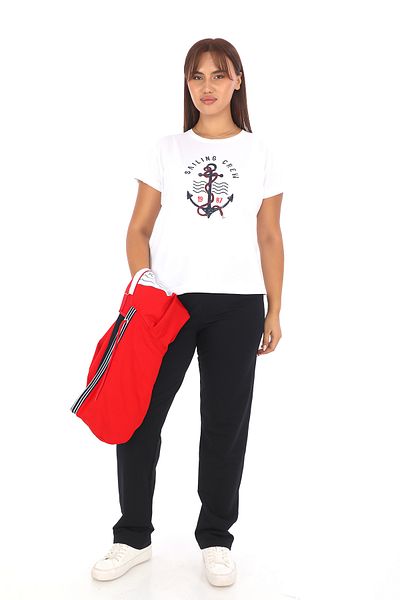 WND SPORT Large Size 3-Piece Hooded Tracksuit Set - T-shirt Print Detailed