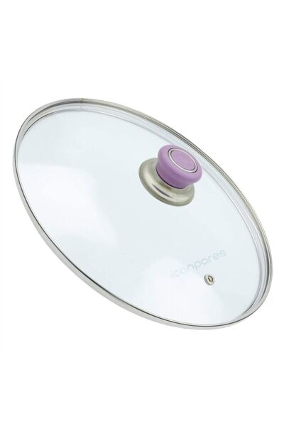 Doğuş Tencere Sahan Tava Cam Kapağı Buhar Delikli Kapak 22cm Lila Tutma Tepesi