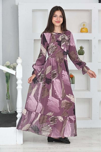 Asortix Rochie Hijab Lungă din șifon căptușită din bumbac pentru fetiță