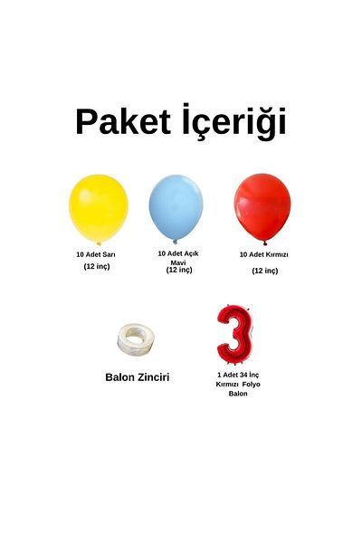 Ata Parti Dünyası Birthday Concept - Yellow, Light Blue, Red 3 34inch Foil Balloon 30 Pieces