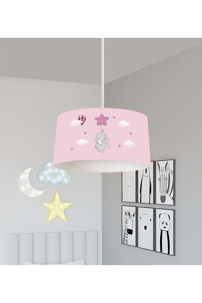 BAMBAŞKA MODA BABY AND KIDS ROOM Pink Star Elephant Patterned Chandelier