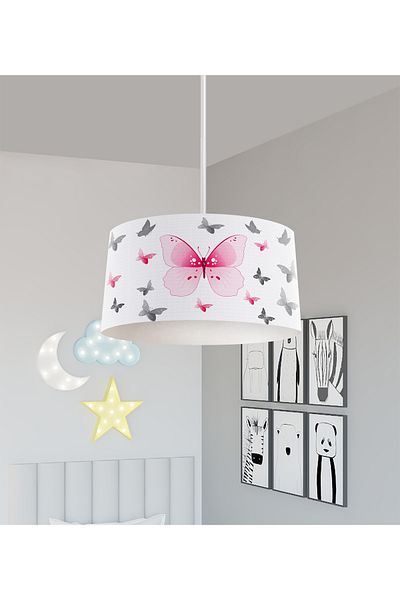 BAMBAŞKA MODA BABY AND KIDS ROOM Pink Butterfly Patterned Chandelier