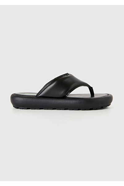 United Colors of Benetton Women's Black Logo Printed High-Sole Flip Flops