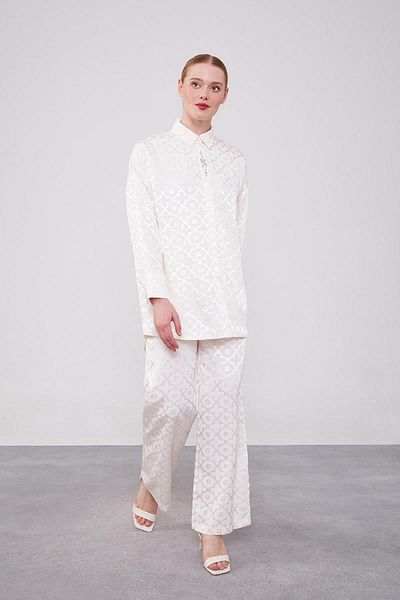 Levidor Set dublu cu model floral jacquard ecru