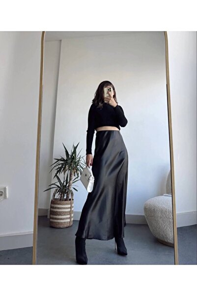 TİLLE Μαύρη σατέν φούστα