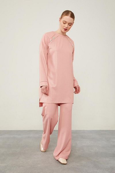 Levidor Stone Embroidered Powder Tunic - Wide Pants Set
