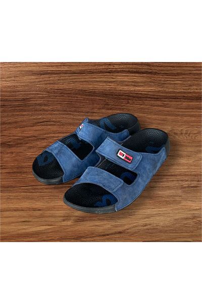 Witta Papuci de damă cu velcro cu dungi duble bleumarin - talpă anatomică pentru piscină