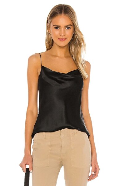 By Kul Design Μαύρη σατέν γυναικεία μπλούζα με κορδόνια