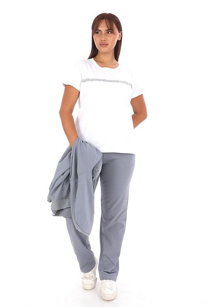 WND SPORT Large Size 3-Piece Tracksuit Set - Stone Detailed Hooded T-Shirt