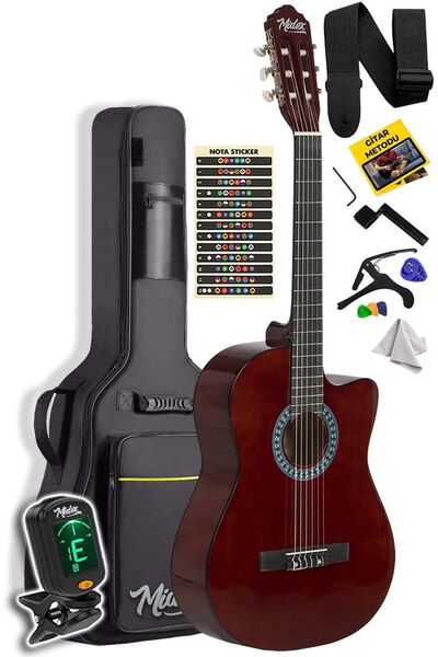 Midex Cg-390br-xbag Klasik Gitar 4/4 Sap Ayarlı Kesik Kasa (ÇANTA TUNER ASKI CAPO METOD PENA)