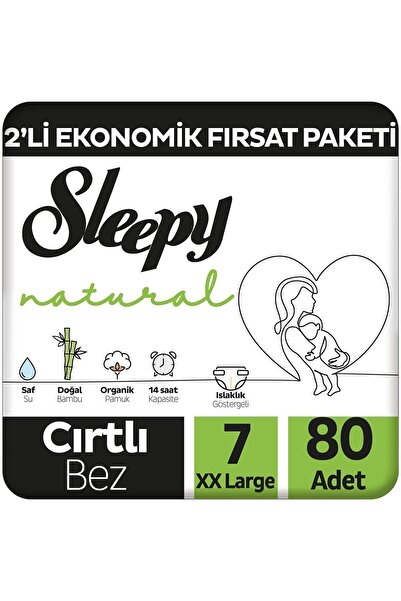 Sleepy Natural 2'li Ekonomik Fırsat Paketi Bebek Bezi 7 Numara Xxlarge 80 Adet