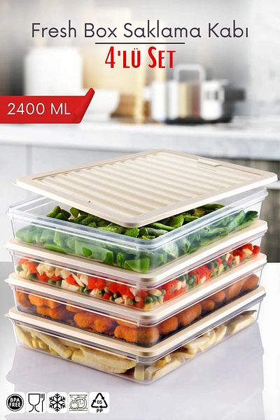 Open Home Concept Freshbox Set of 4 - Cream Storage Container Suitable for Microwave and Diffraction