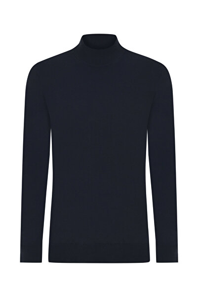 W Collection Dark Blue Patterned Half Fisherman's Sweater