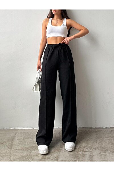 La Querta Kadın Keten Beli  Bağlamalı Yüksek Bel Geniş Kesim  Yazlık Pantolon pq02
