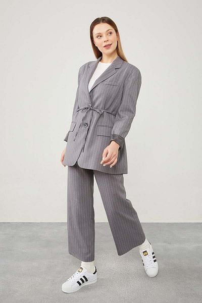 Levidor Anthracite Striped Waist Tied Trousers Set