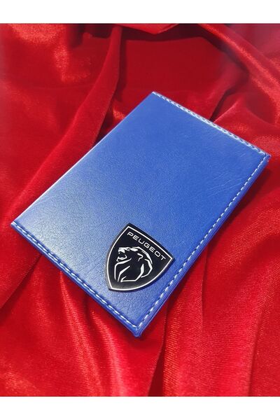 Peugeot Deri Baskılı Mavi Renkli Dikişli Deri Ruhsat Kabı Kılıfı Cüzdanı Ruhs...