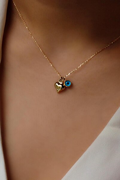 DİAMİNE PIRLANTA Altın Nazar Boncuklu Kalp Kolye