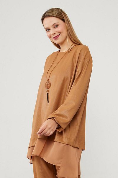 Levidor Coffee Asymmetrical Cut Chiffon Detailed Tunic Set