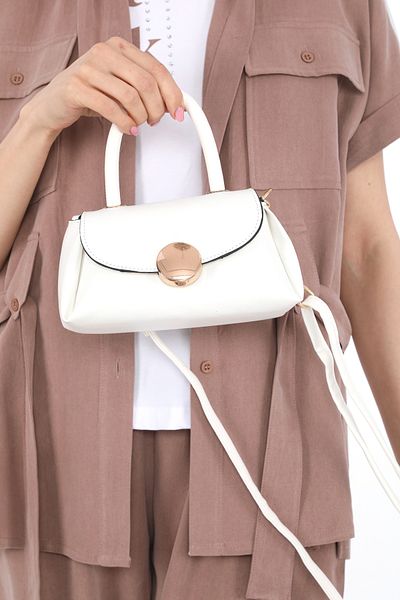 womenacs New Season Women's Bag - White, Leather and Gold Chain Strap, Magnetic Closure, Small Size