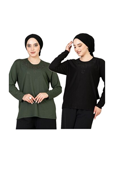 nacar çarşı Bluză din bumbac pieptănat pentru mamă - Set de 2 cu mâneci lungi...