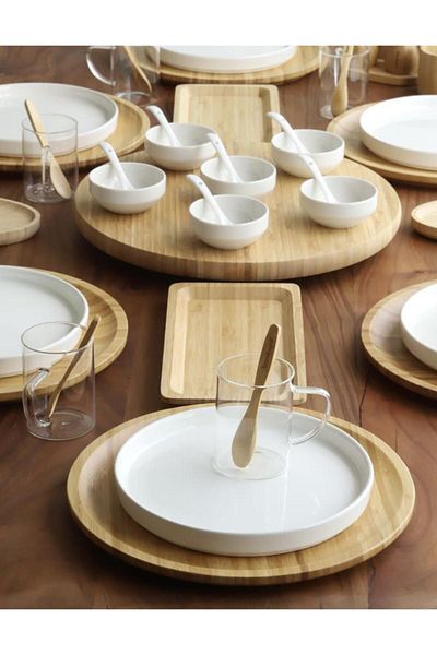 Bambum Atbyhome 6-Person 46 Piece Bamboo Porcelain Breakfast Set - Luxury Breakfast Set