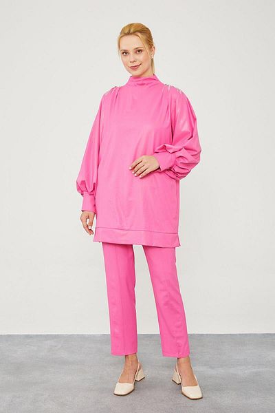 Levidor Pink Stone Epaulet Detailed Trousers Suit